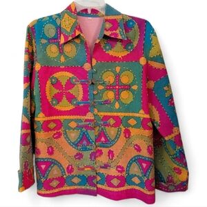 Colorful Patchwork Boho Jacket Size Large Hand-Stitched Coin Toggle